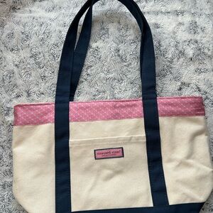 Vineyard Vines Navy and Pink Canvas Tote